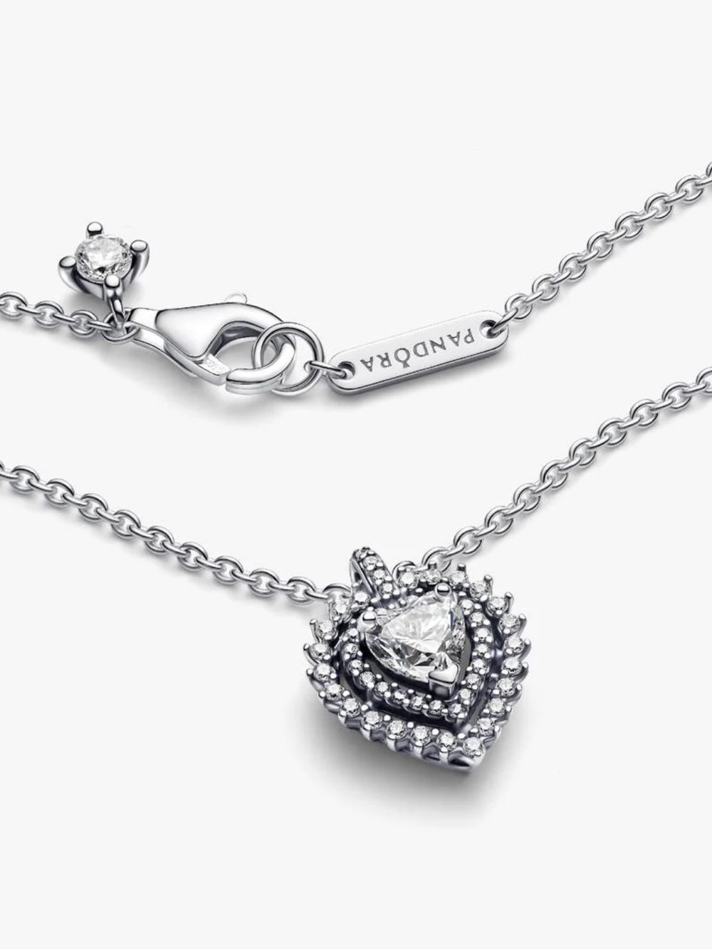 Pandora Silver Heart Pendant Necklace with Clear Stones - Picture 3 of 3